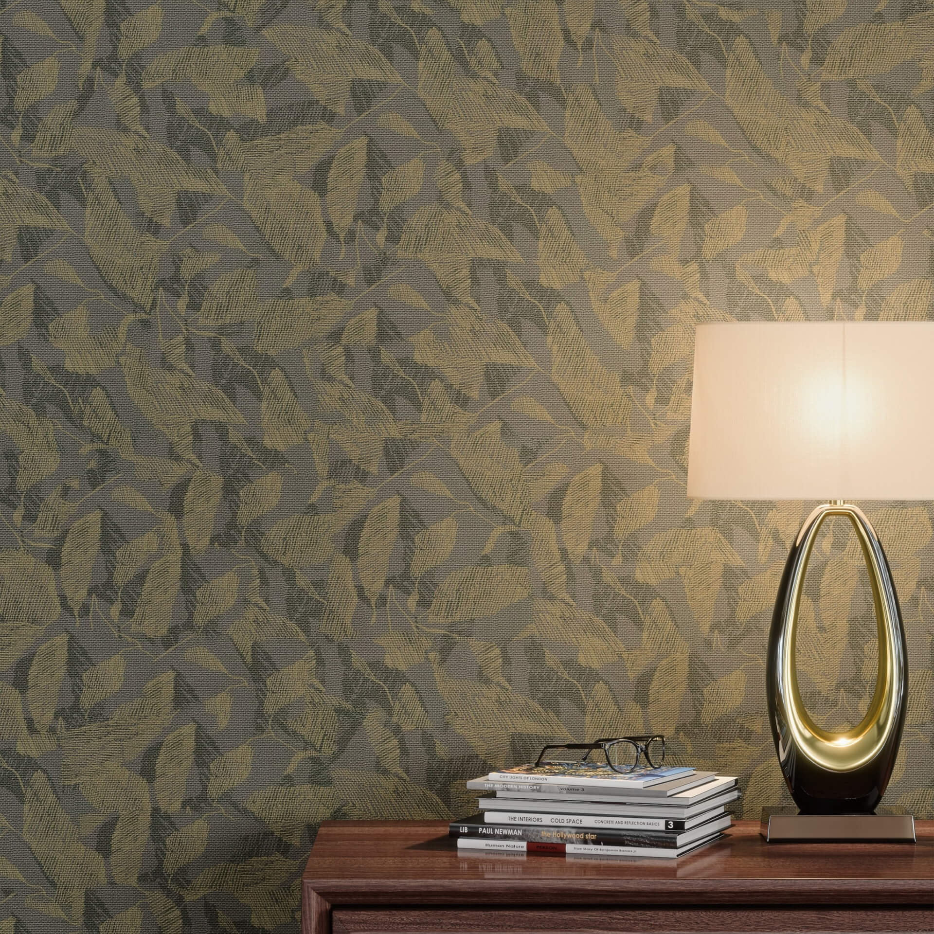 3D Visualization for Gray and Gold Wallpaper