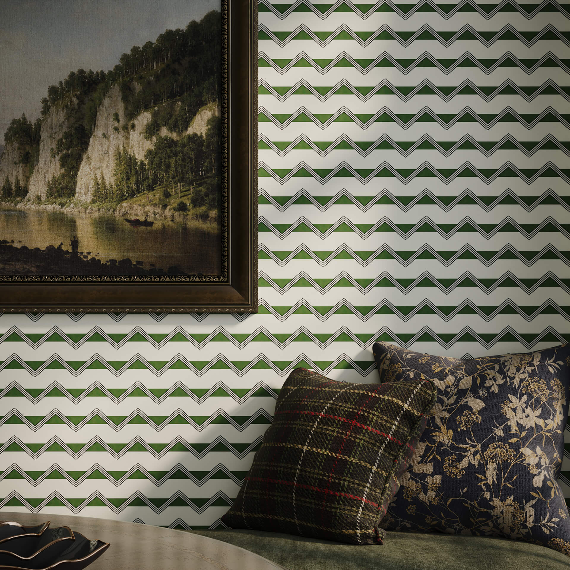3D Visualization for Green and White Wall Coverings