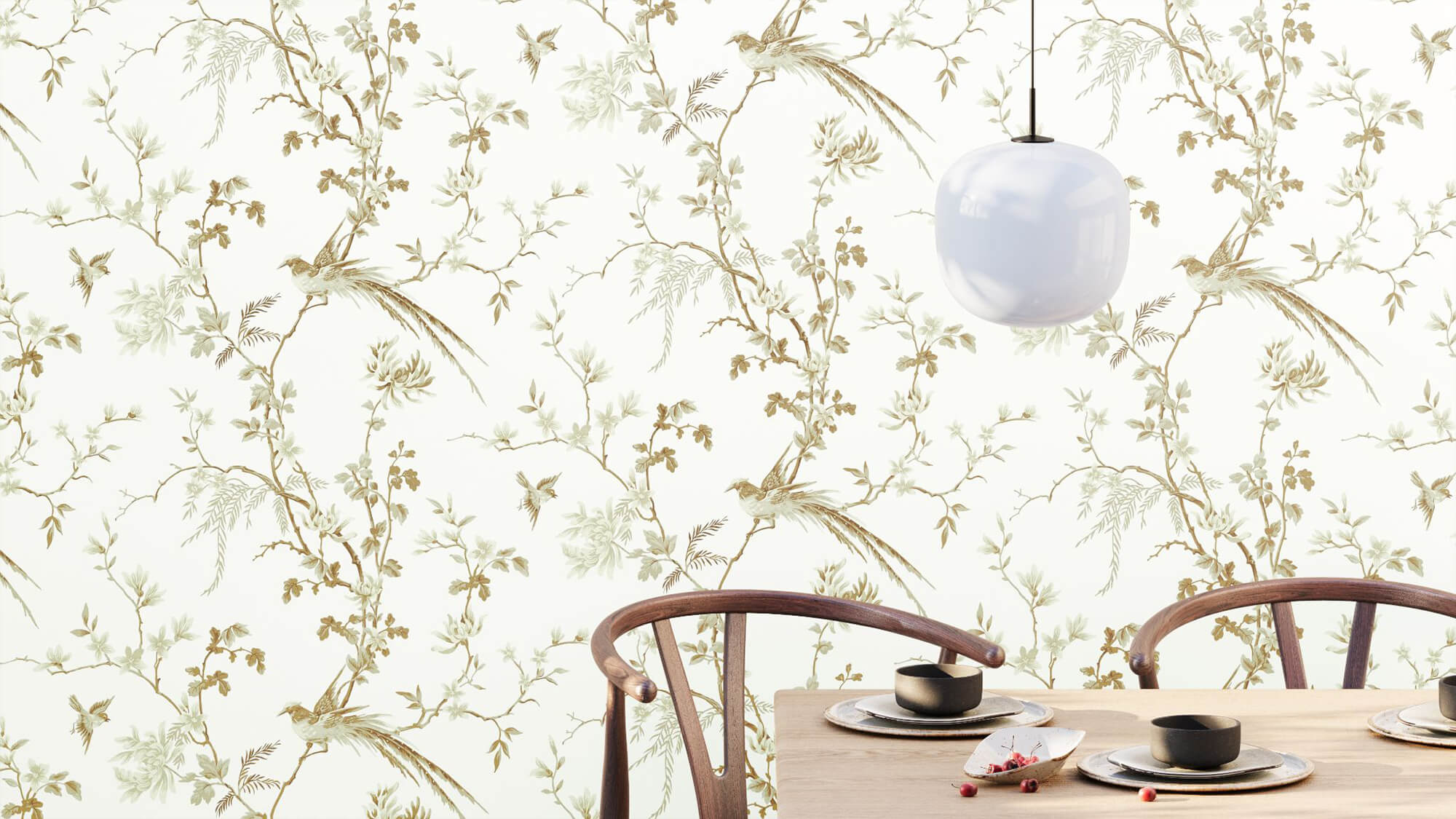 3D Visualization for White Wallpaper with Print