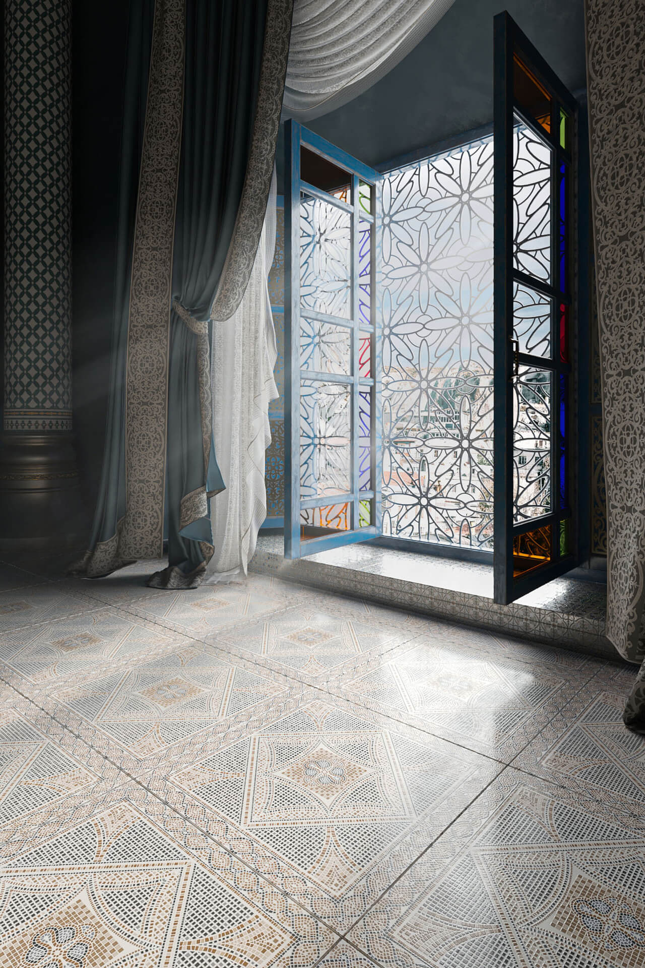 3D Visualization of Tiles with Intricate Pattern