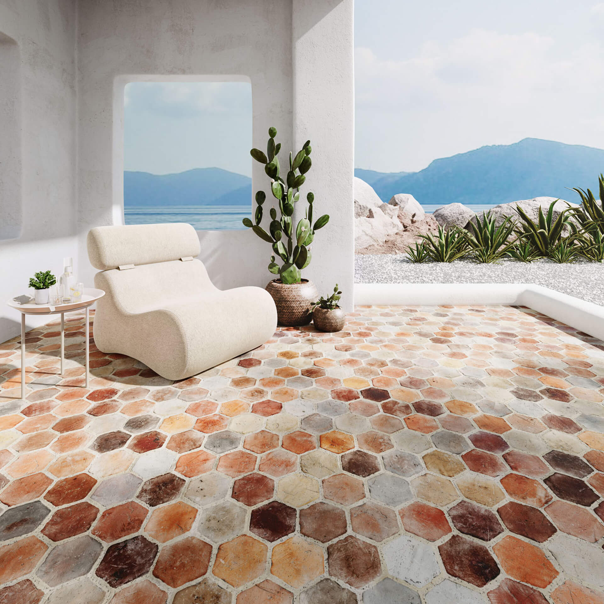 Lifestyle 3D Render of Multicolor Outdoor Tiles