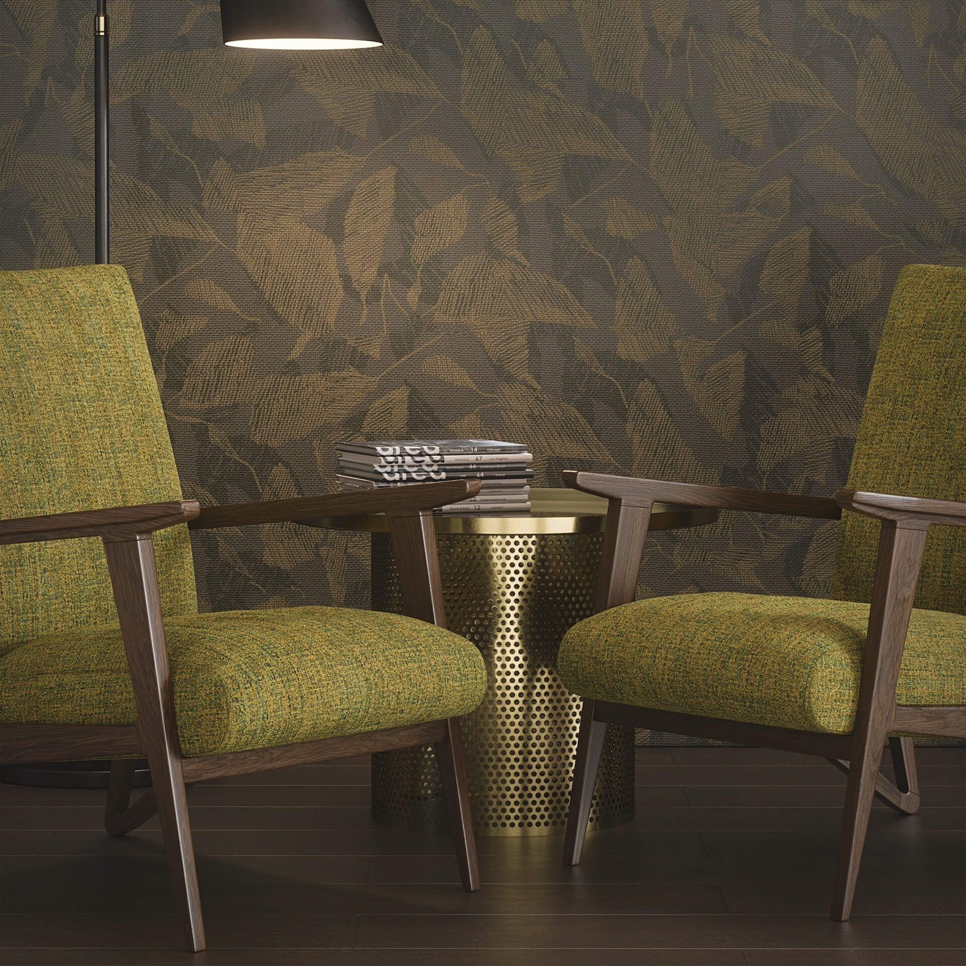 Lifestyle 3D Rendering of Green Fabric on Chairs