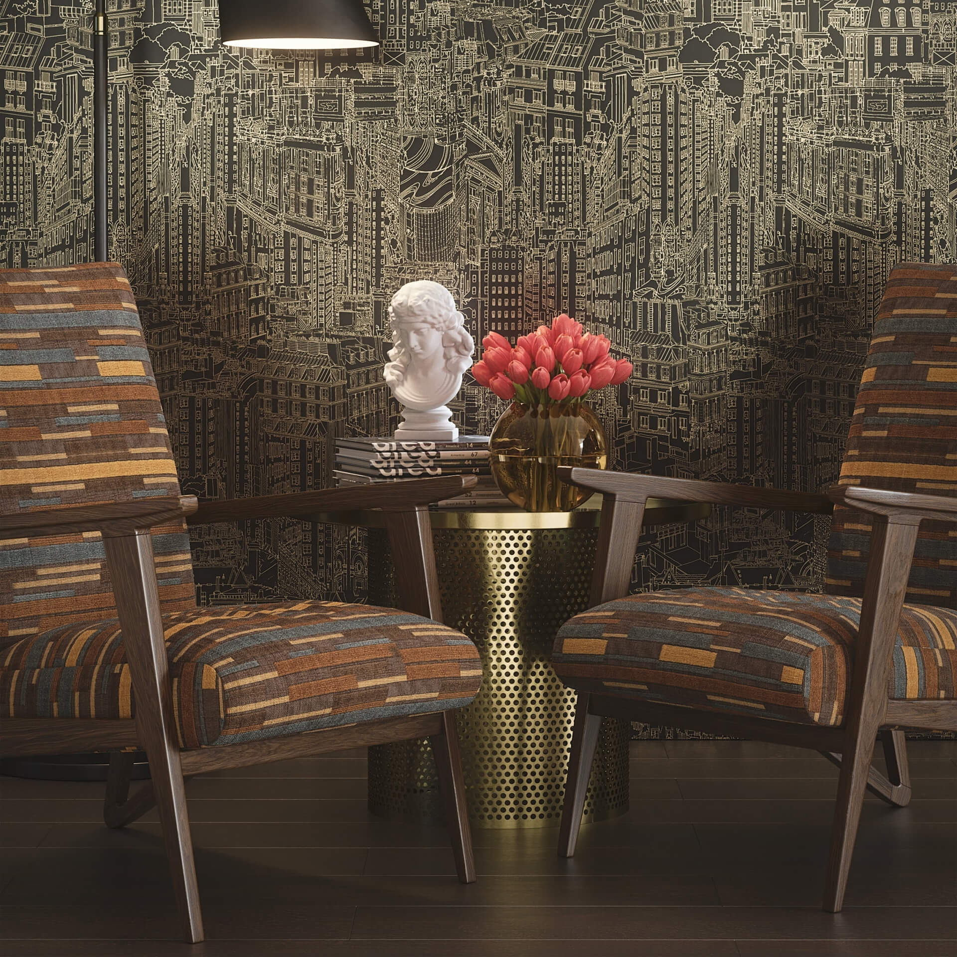 Lifestyle 3D Rendering of Patterned Fabric on Chairs