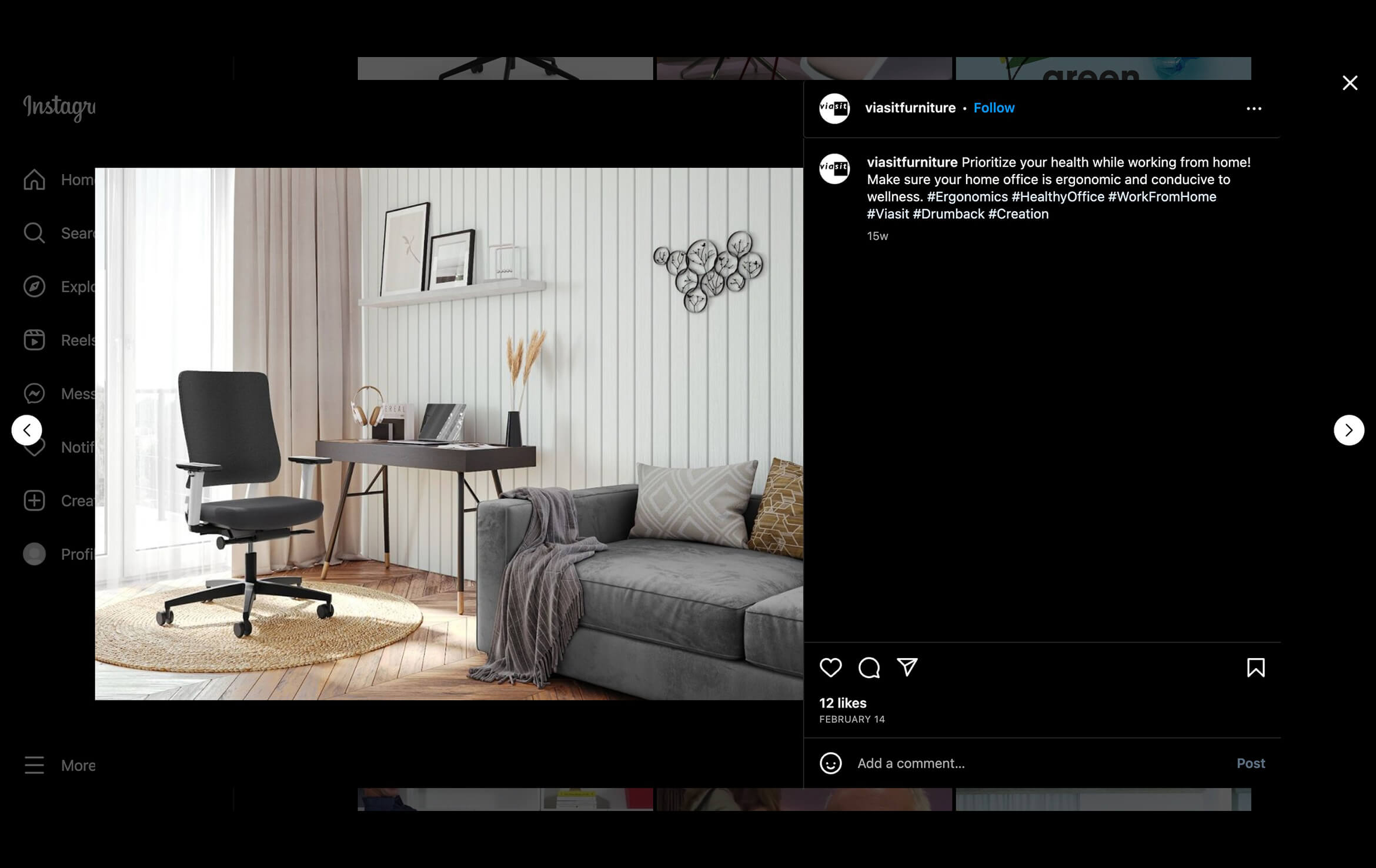 Office Furniture 3D Rendering for Instagram Posts