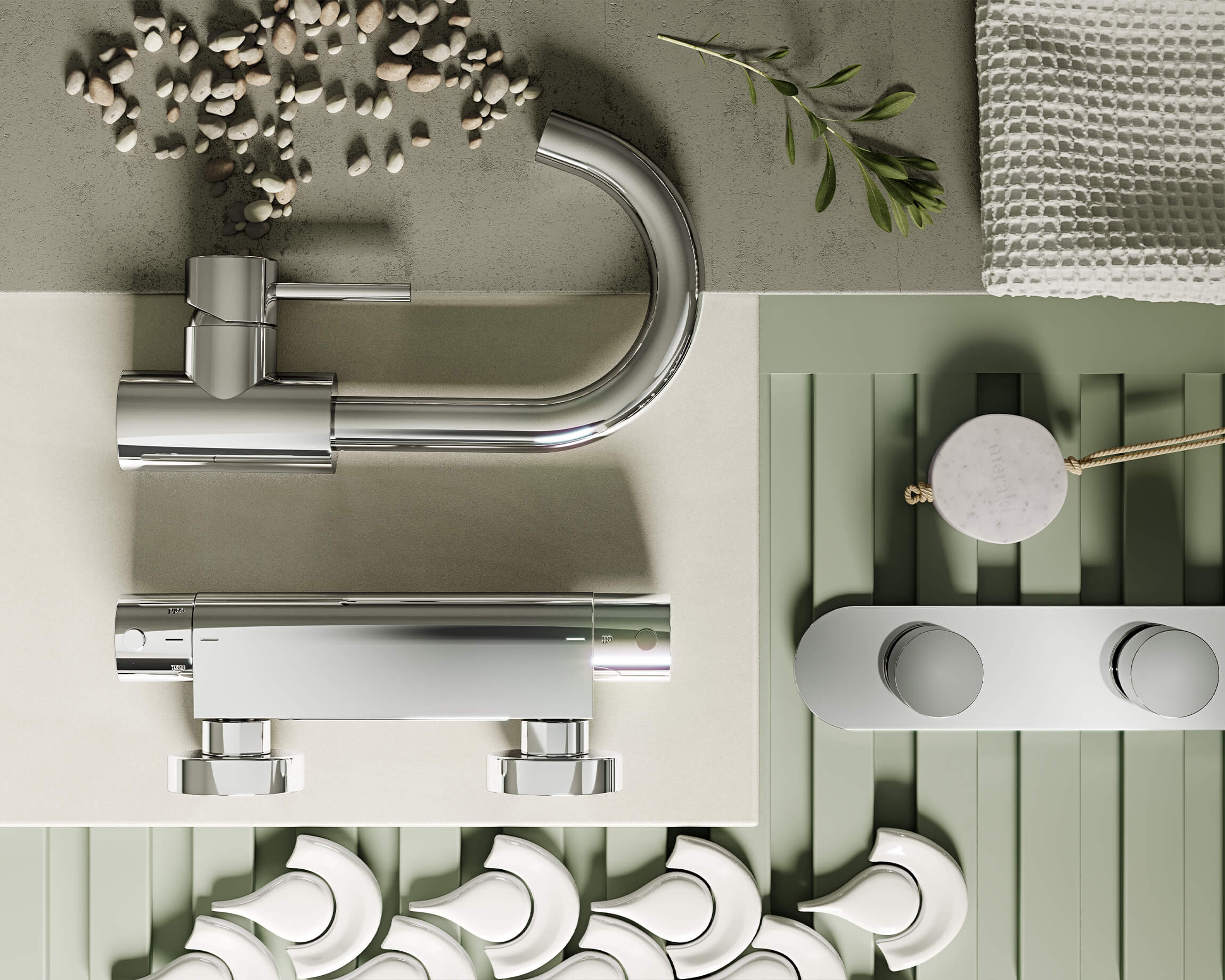 Flat Lay 3D Visualization for Bathroom Products Brand