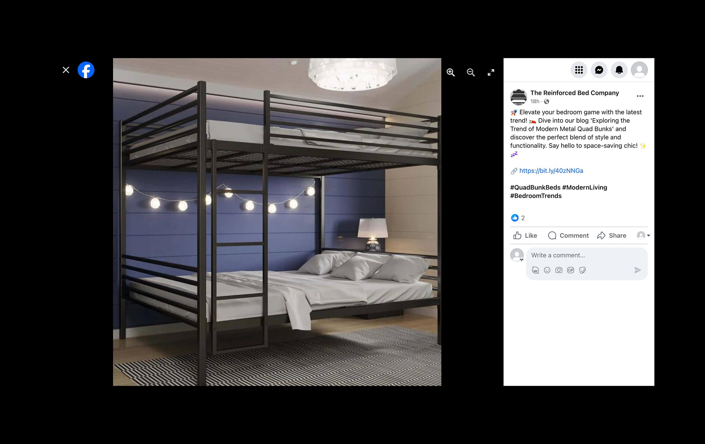 Product Rendering for Reinforced Beds Facebook Page