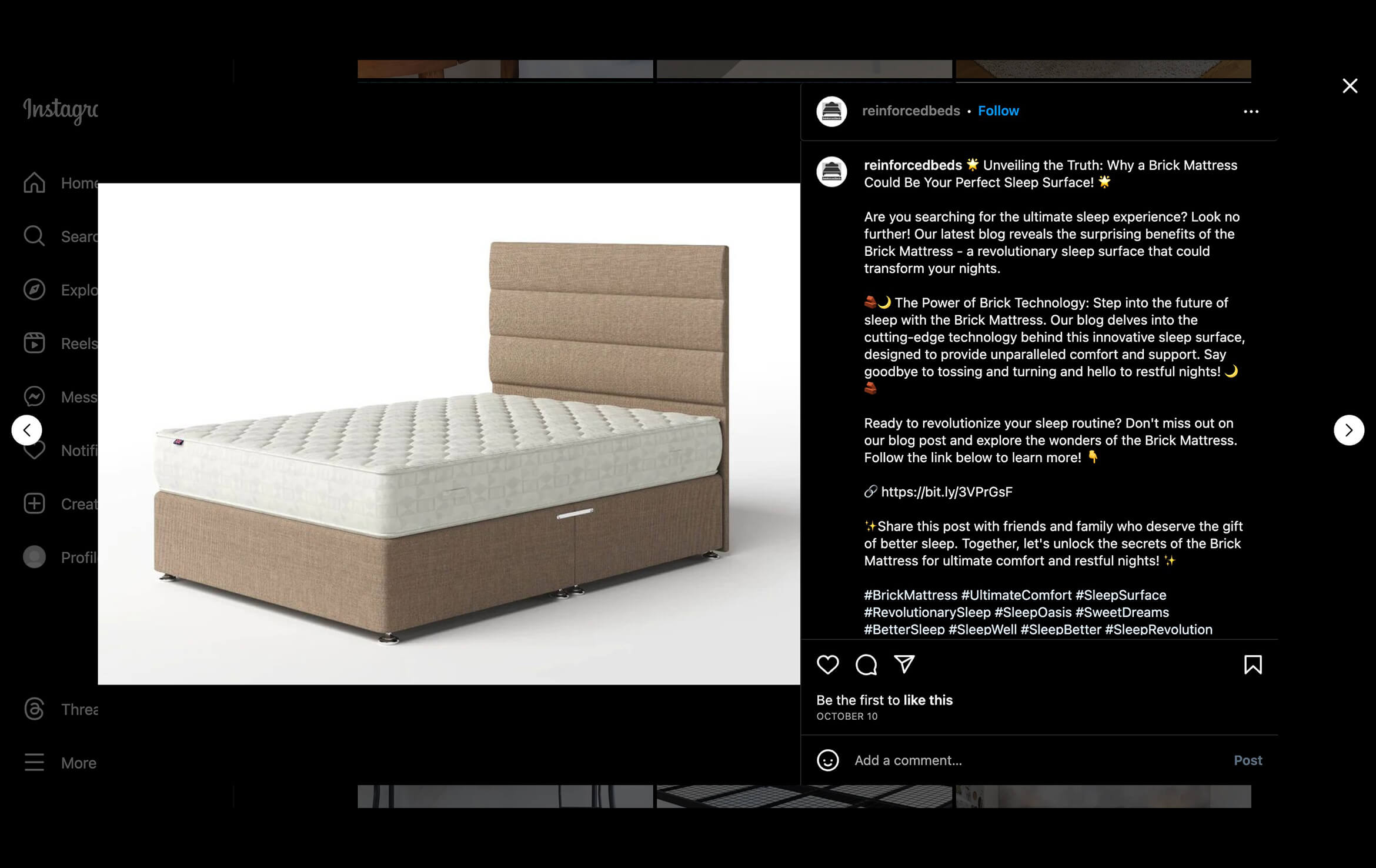 Product Rendering for Reinforced Beds Instagram Page