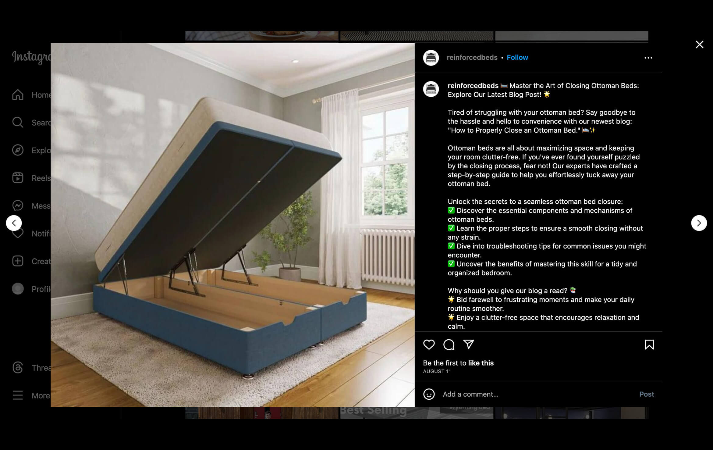 Product Rendering for Reinforced Beds Instagram
