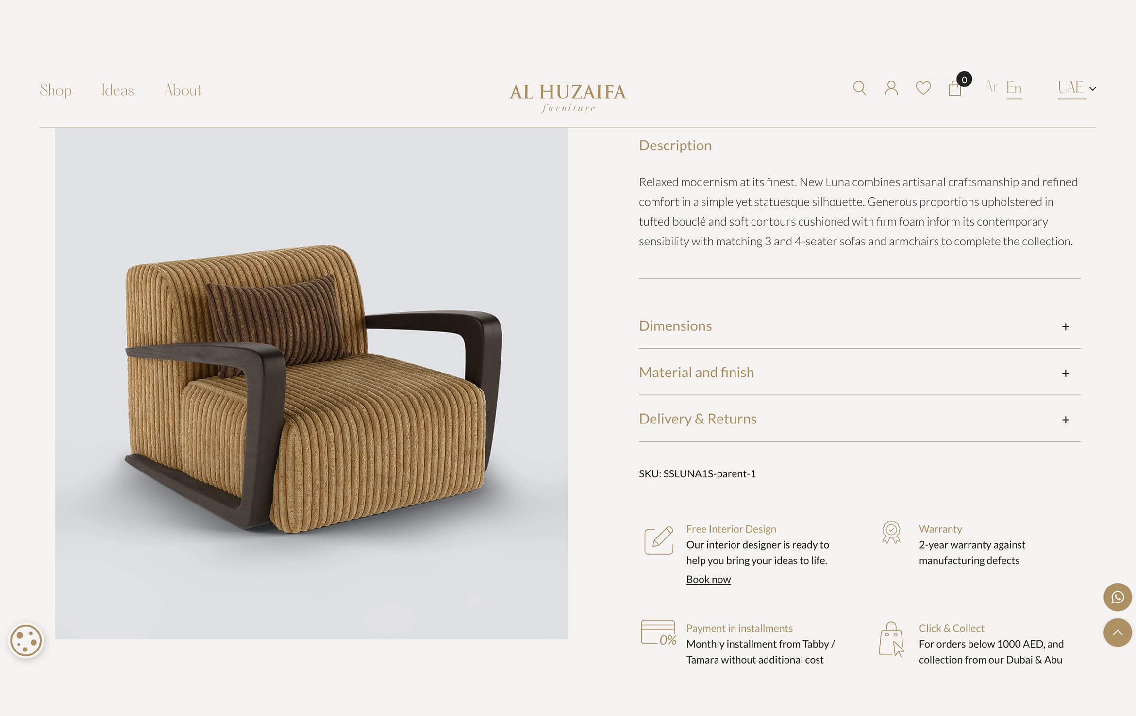 Product CGI for Al Huzaifa Armchair Product Page