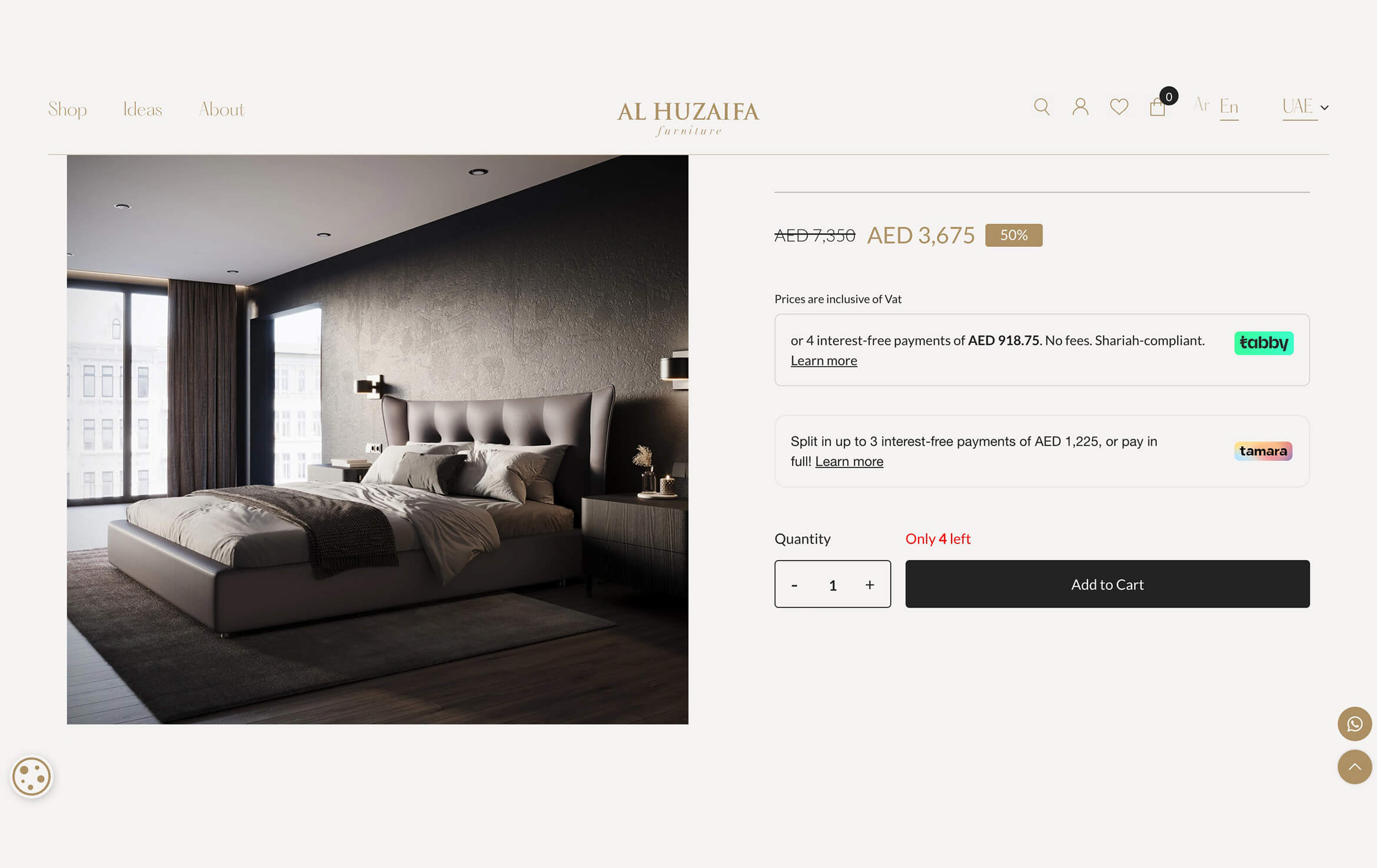 Product CGI for Al Huzaifa Grey Bed Product Page