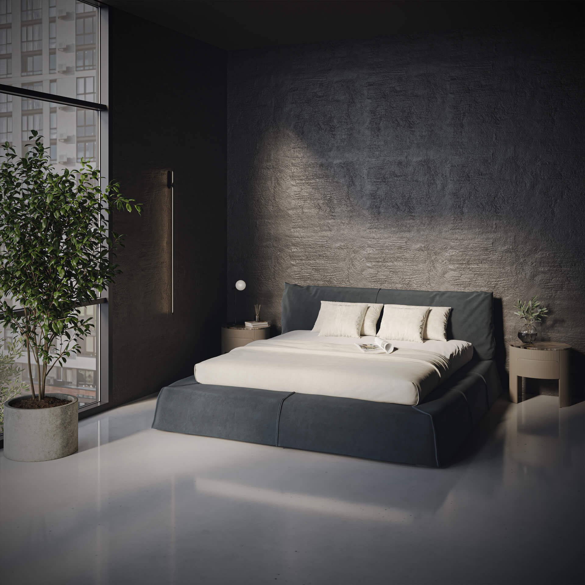 Dark Grey Bed Lifestyle Rendering