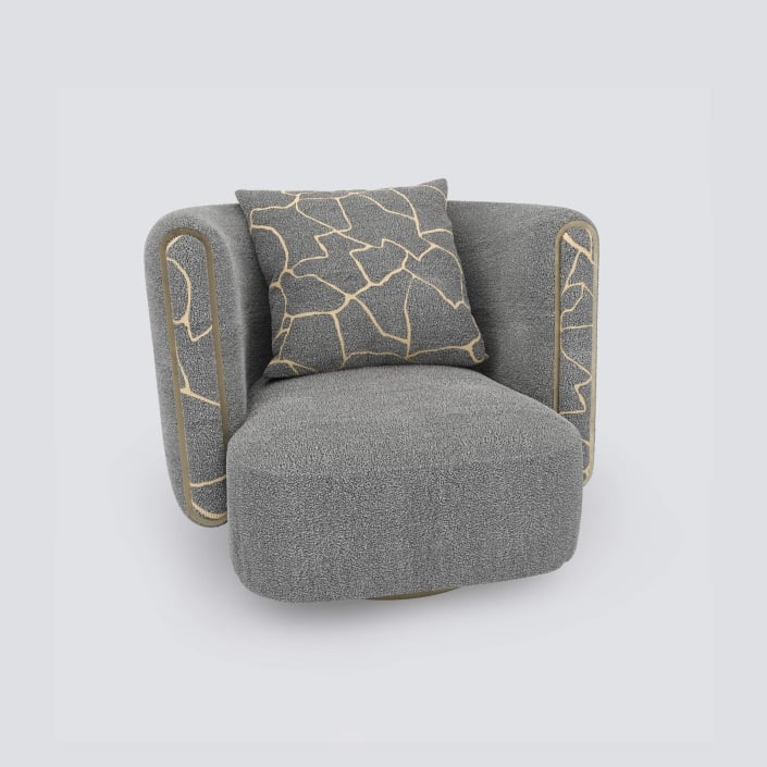 Grey and Gold Armchair 3D Rendering
