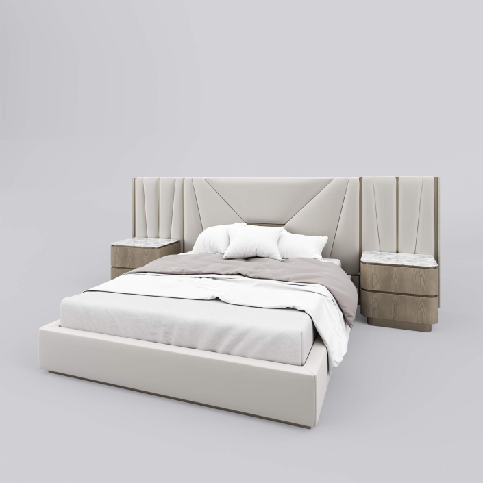 Luxury Off-White Bed 3D Rendering