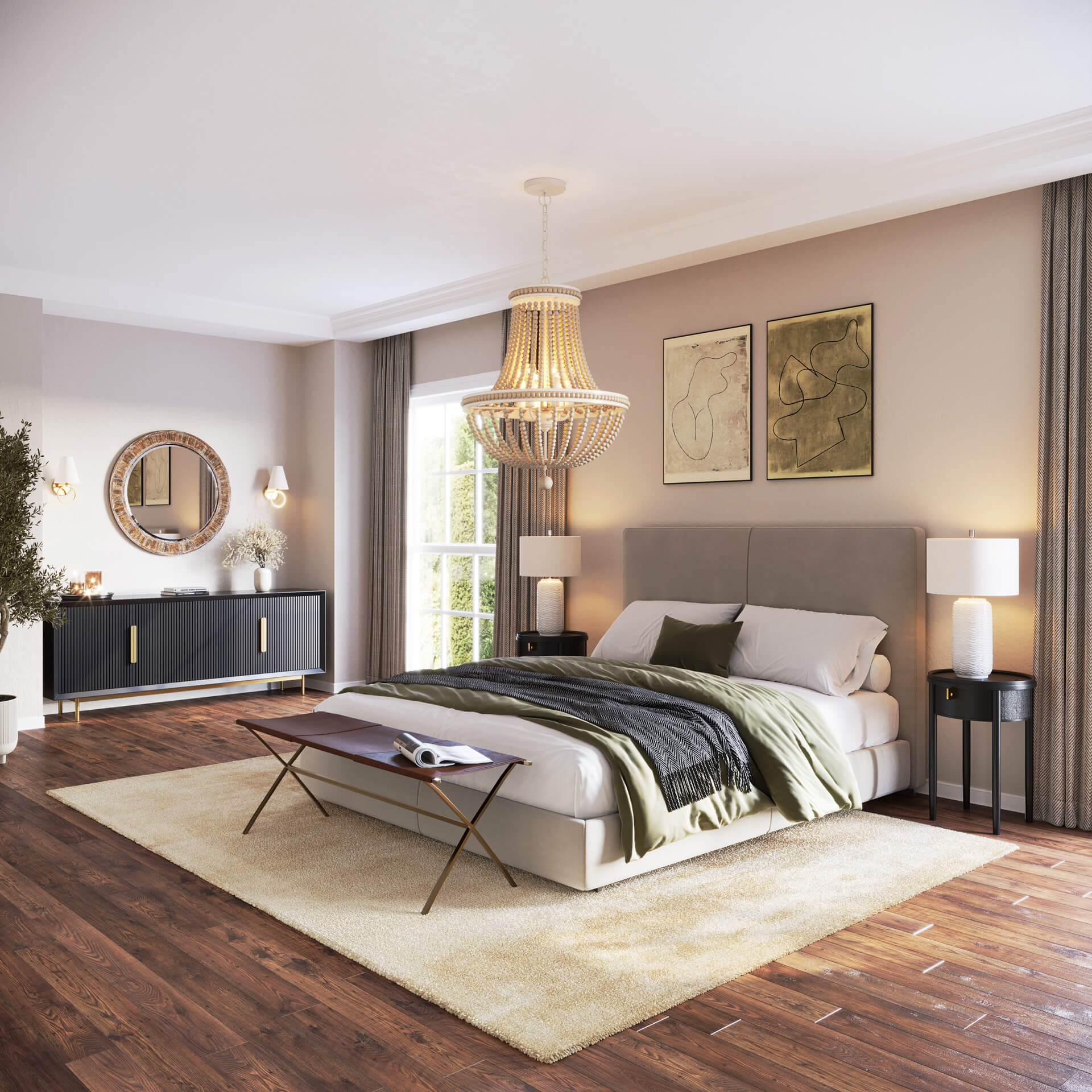 Lifestyle 3D Visualization of Light Fixtures in Bedroom