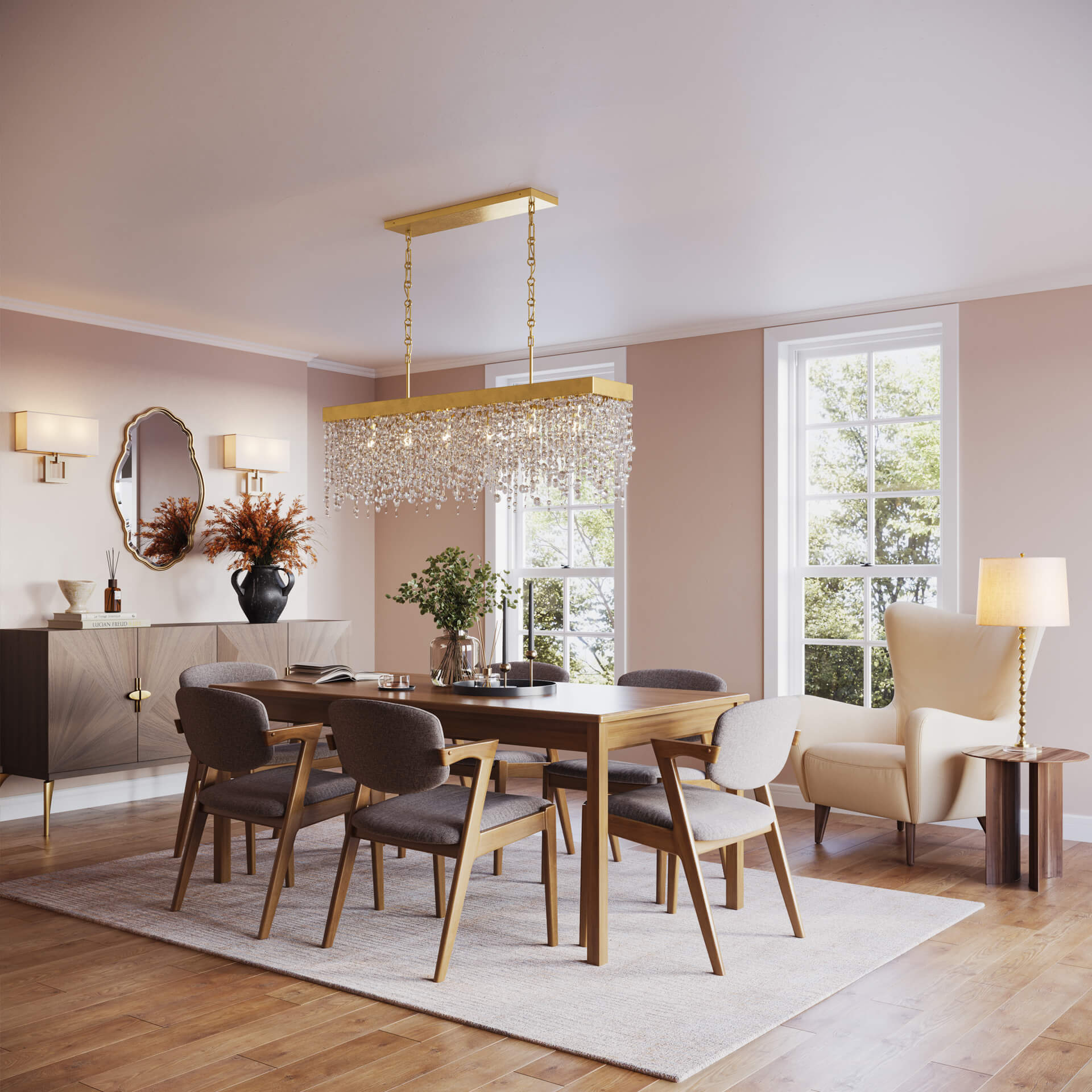 Lifestyle 3D Visualization of Light Fixtures in Dining Room