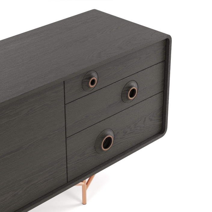 Close-Up 3D Rendering of Black Wooden Cabinet