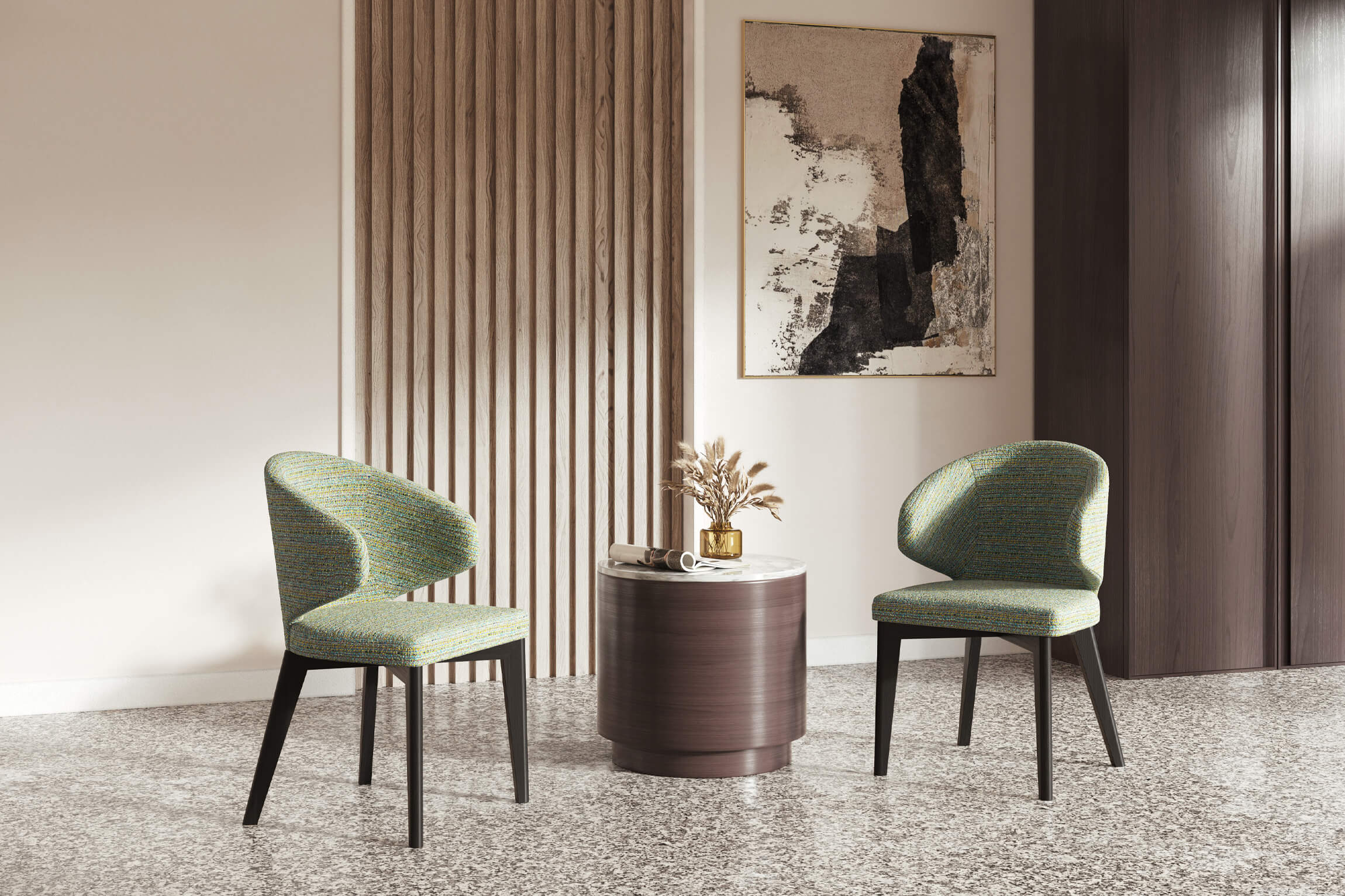 Lifestyle 3D Rendering of Green Chair Design