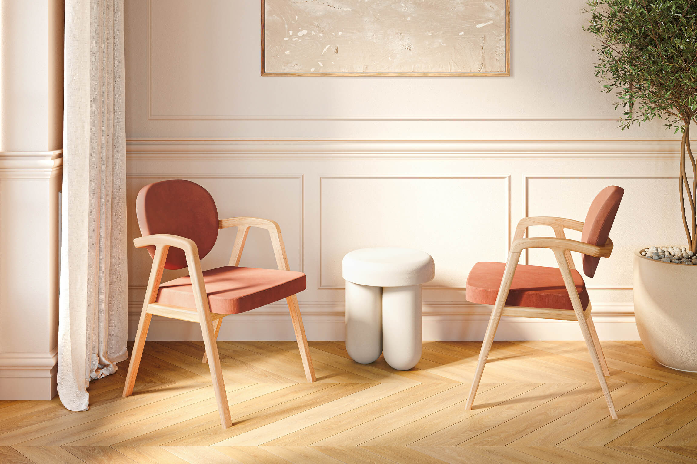 Lifestyle 3D Visualization of Stylish Chairs