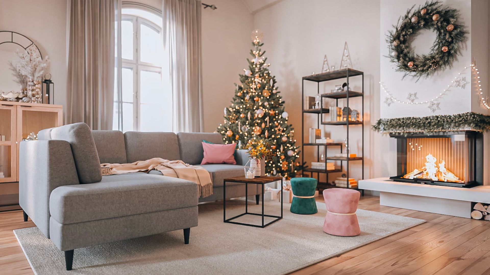 Furniture and Christmas Decor in 3D Rendering