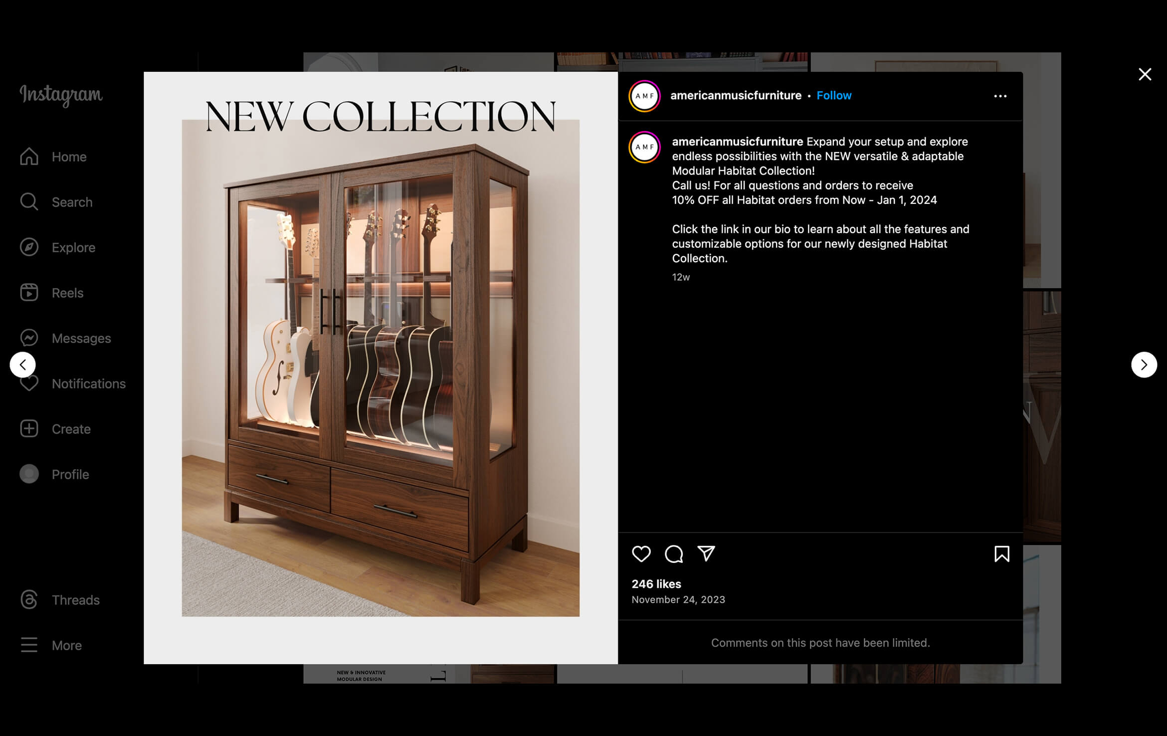 CG Rendering for American Music Furniture Instagram
