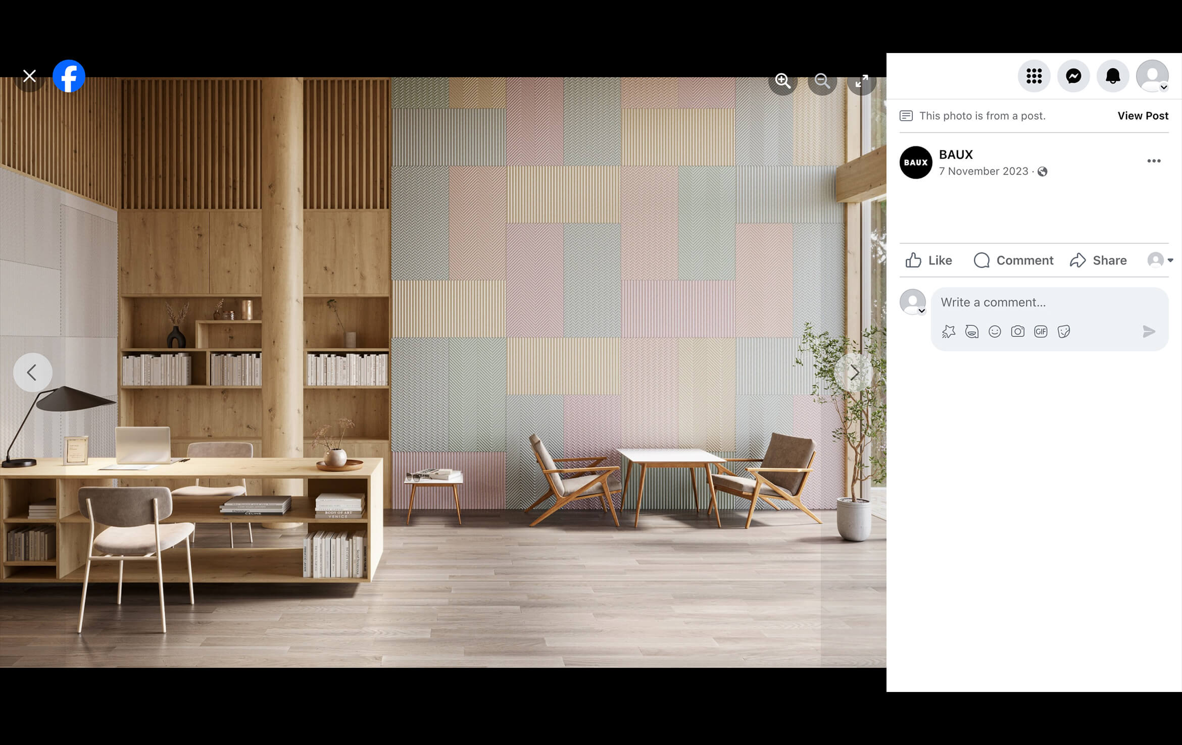 Facebook Post with Acoustic Wall Panels 3D Rendering