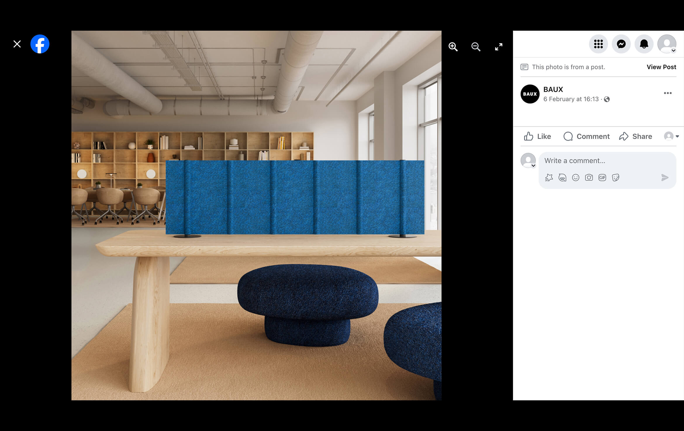 Facebook Post with Acoustic Desk Divider 3D Visualization