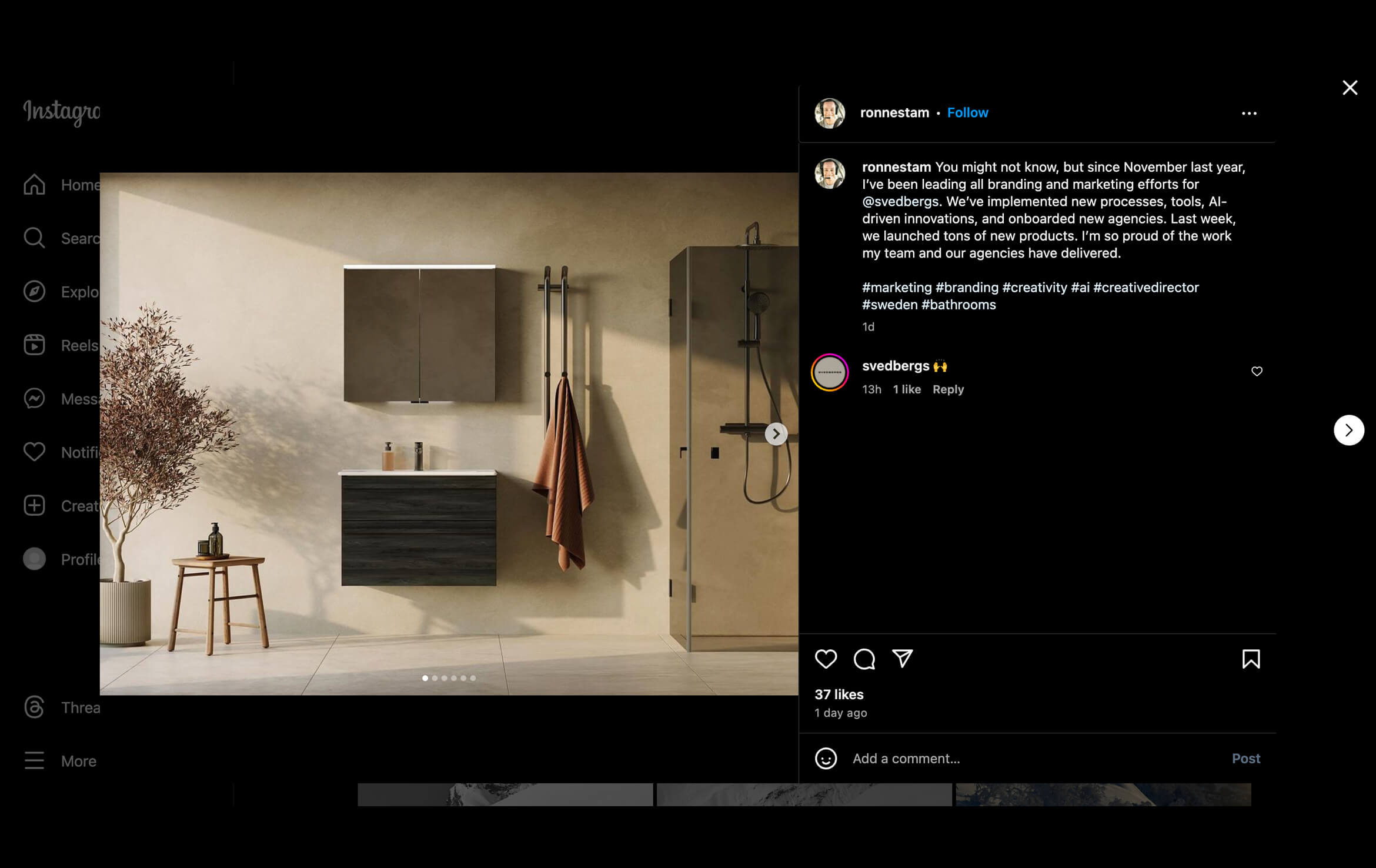 Bathroom 3D Visuals for Svedbergs on Ronnestam Studio Instagram Page