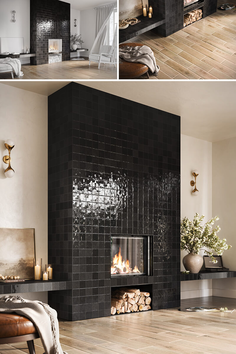 Floor and Fireplace Tile 3D Rendering
