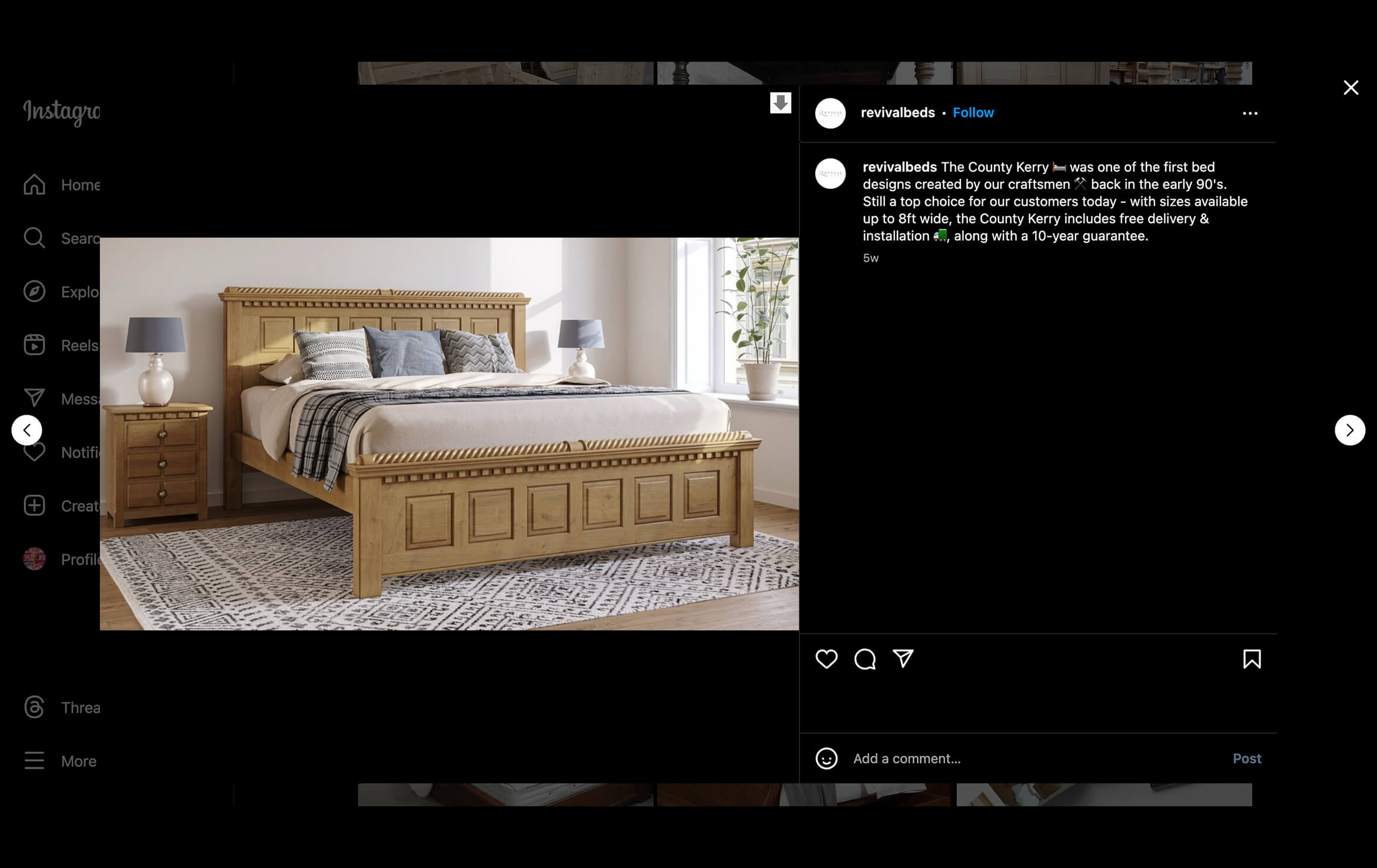 Bedroom Furniture Rendering for a Revival Beds' Instagram Page
