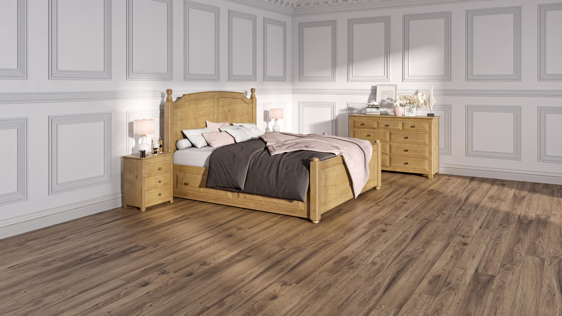 Photorealistic Wooden Bed Product Lifestyle CGI