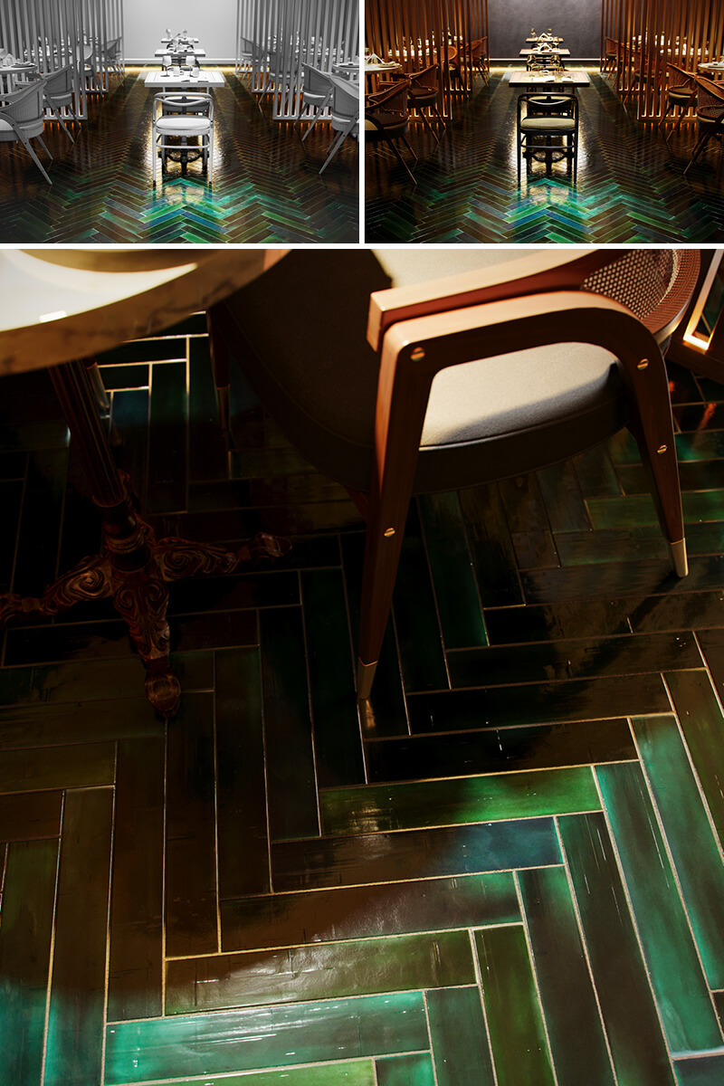 3D Restaurant Floor Tiles 3D Visualization