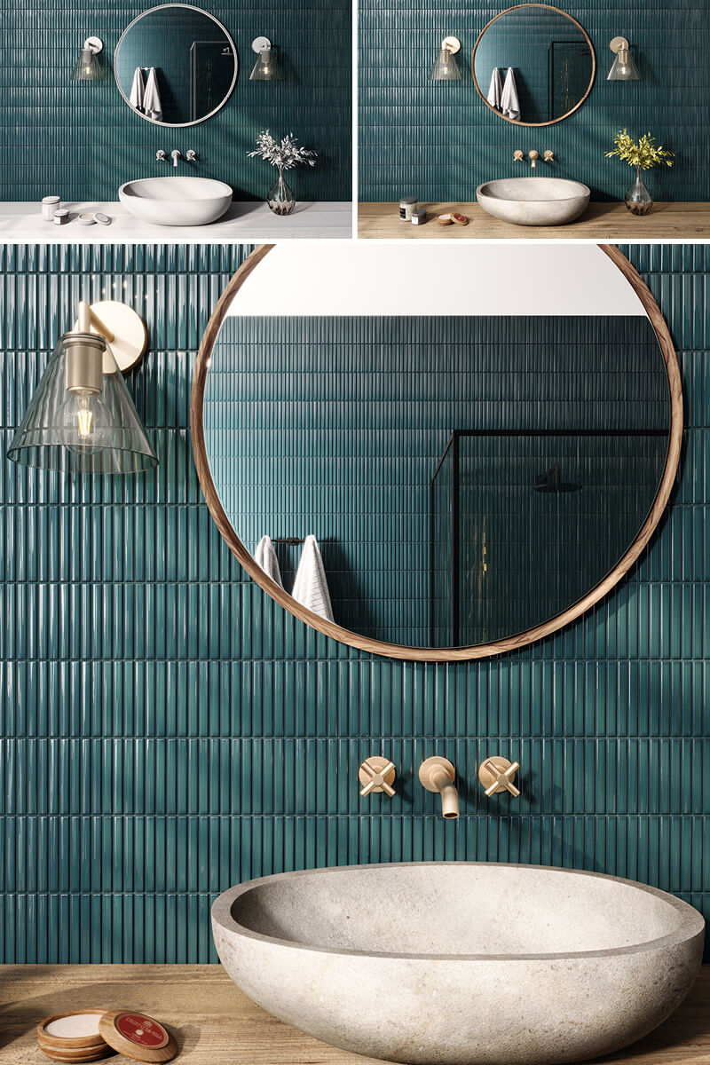 Bathroom Wall Glossy Tile 3D Rendering