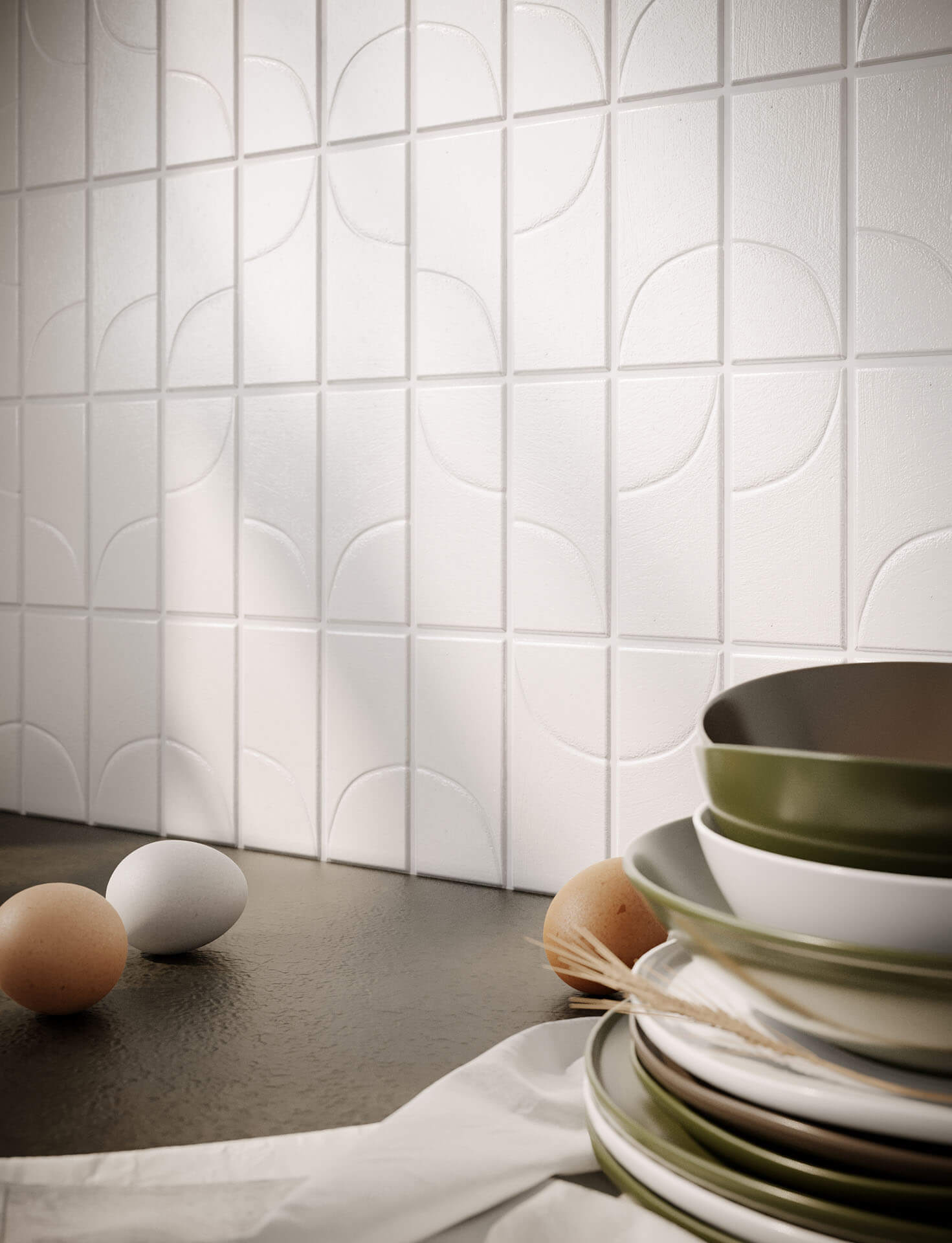 Close-Up 3D Rendering of a Kitchen Wall Finish