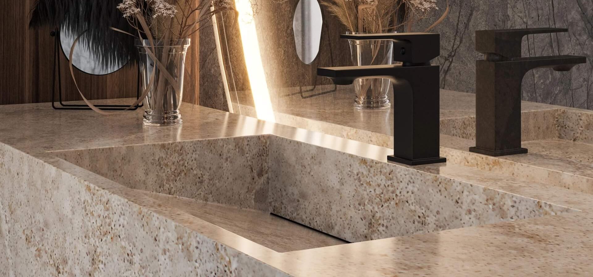 3D Rendering of a Natural Stone Bathroom Washbasin