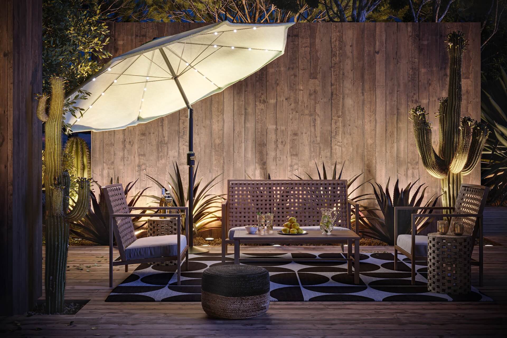 Nighttime 3D Renders: Outdoor Furniture Set