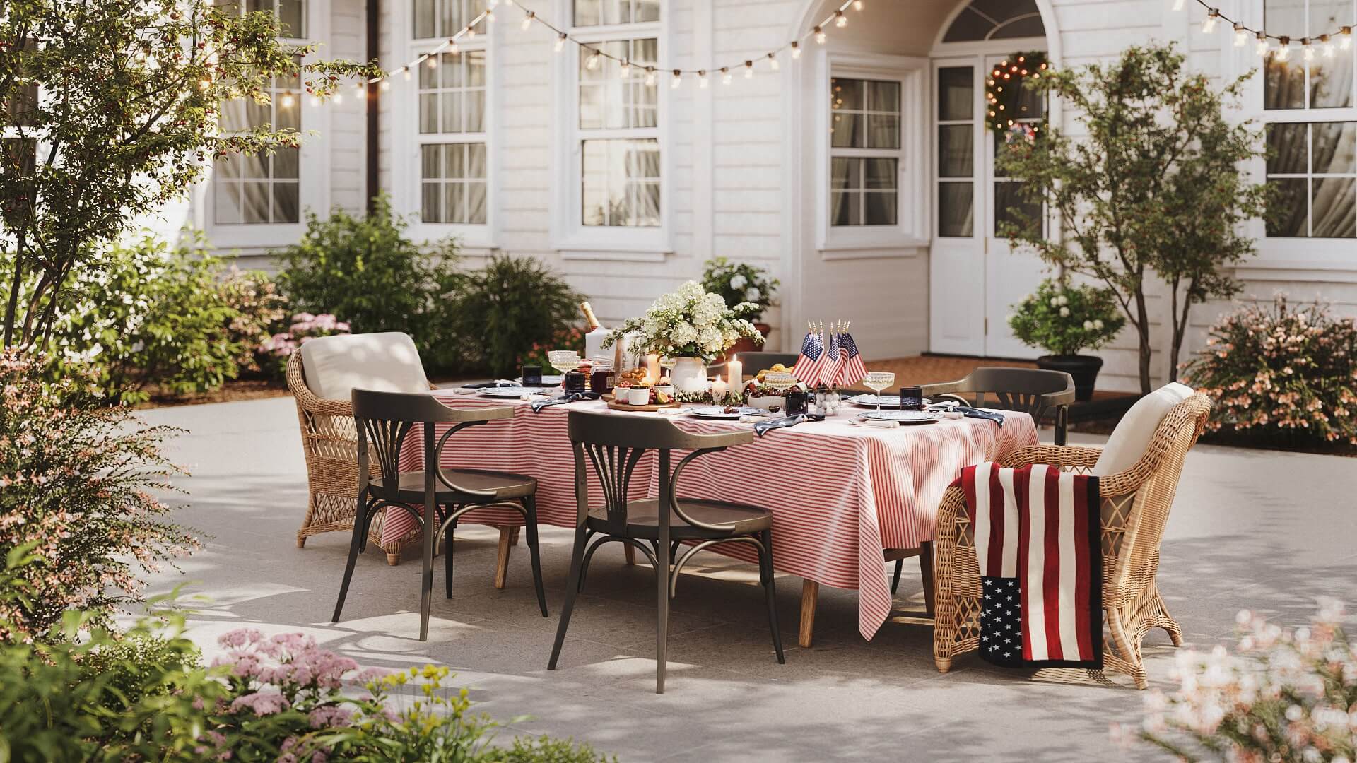 CG Image of an Outdoor Dining Furniture Set Decorated for the 4th of July