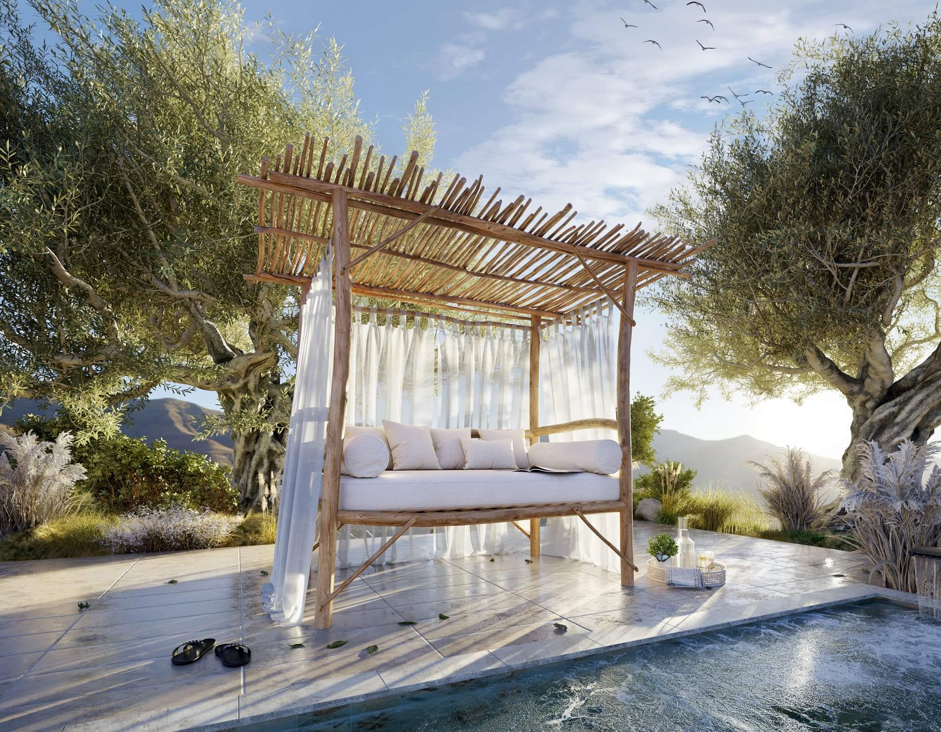 Stunning Outdoor Furniture 3D Render of a Pool Bench