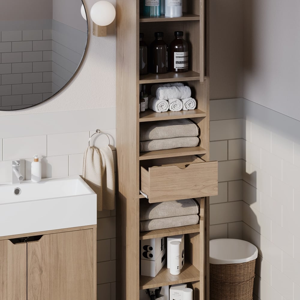 Vertical Storage in a Bathroom 3D Rendering