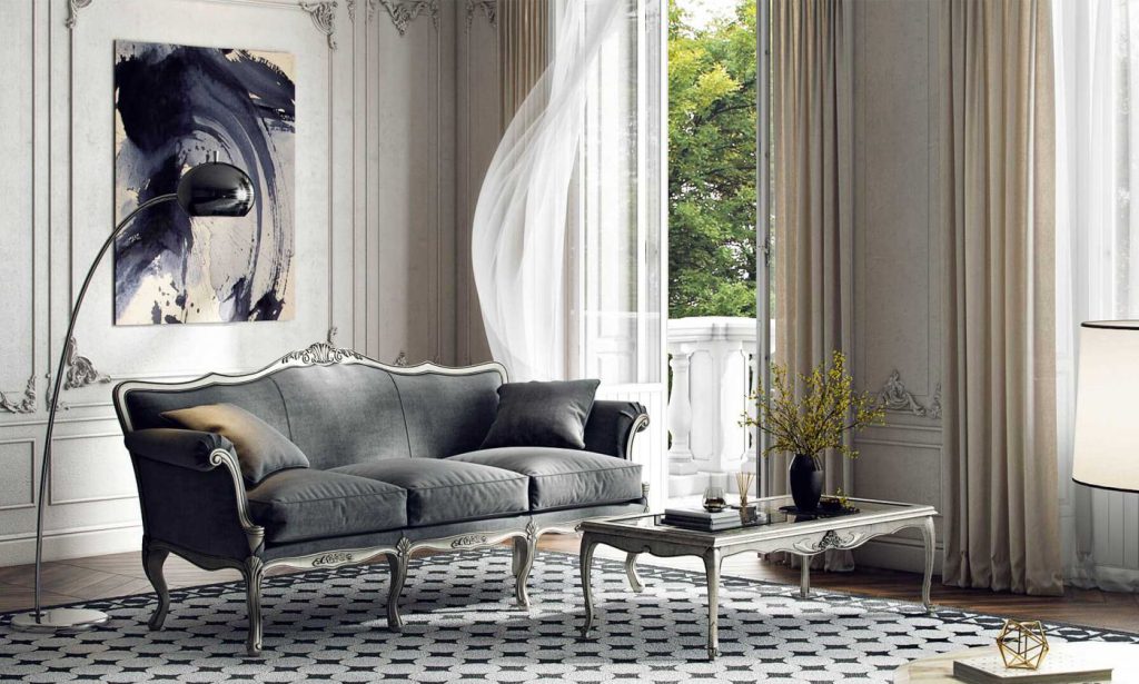 3D Rendering for a Sofa and Coffee Table next to a Balcony