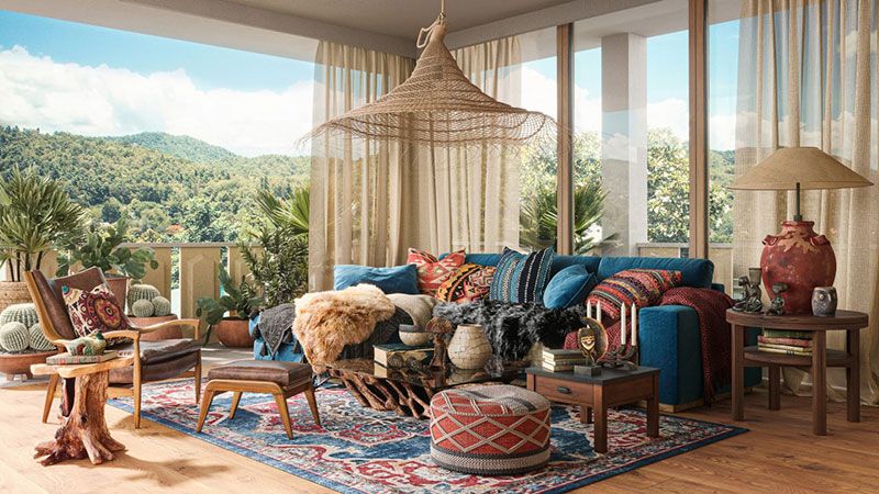 A Boho Furniture Roomset Made with 3D Rendering Services