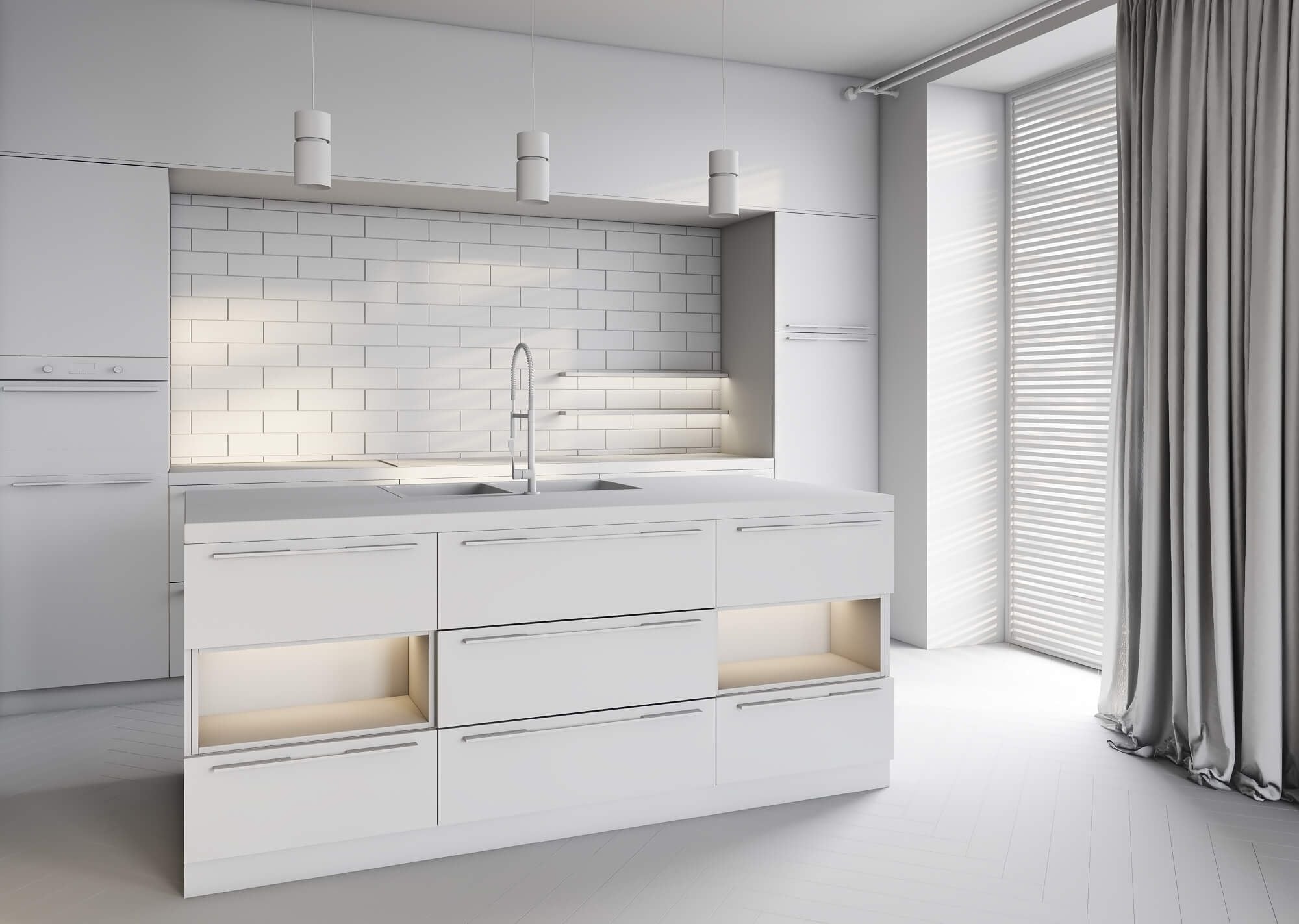 Lighting System in Kitchen 3D Furniture Visualization