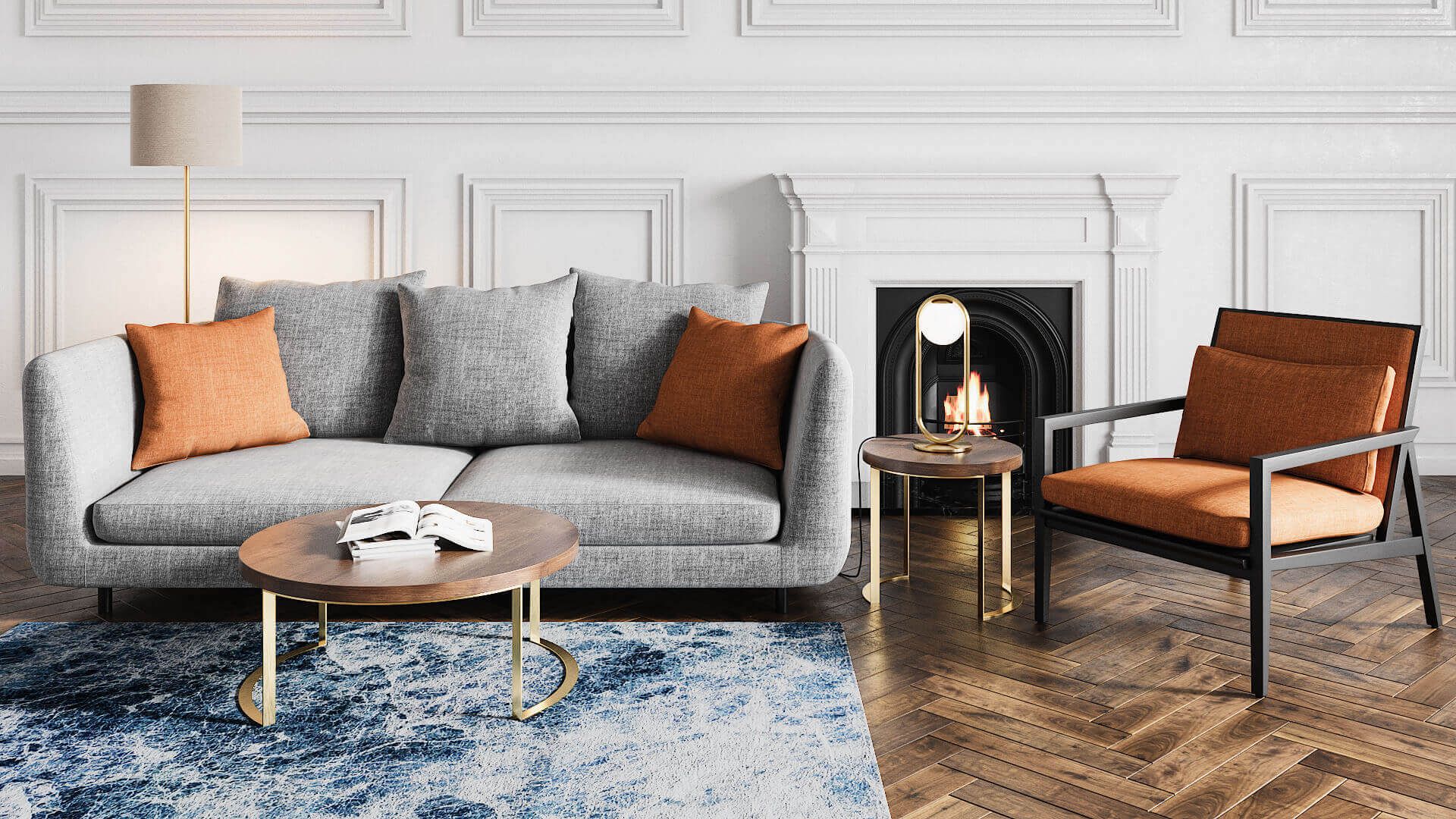 Upholstered Seating in a Living Room 3D Image
