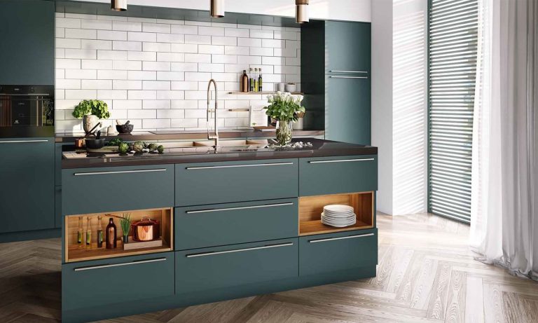 3D kitchen rendering — lifestyle scene for furniture marketing