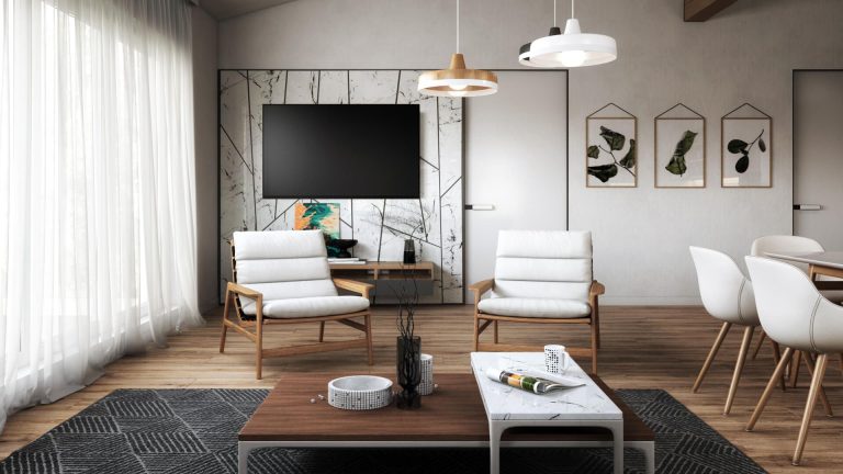 3D modeling process: lifestyle render of white chairs showing final output of 10-step workflow