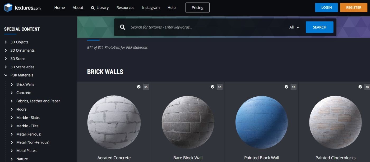 Textures.com — free seamless PBR textures for 3D modeling