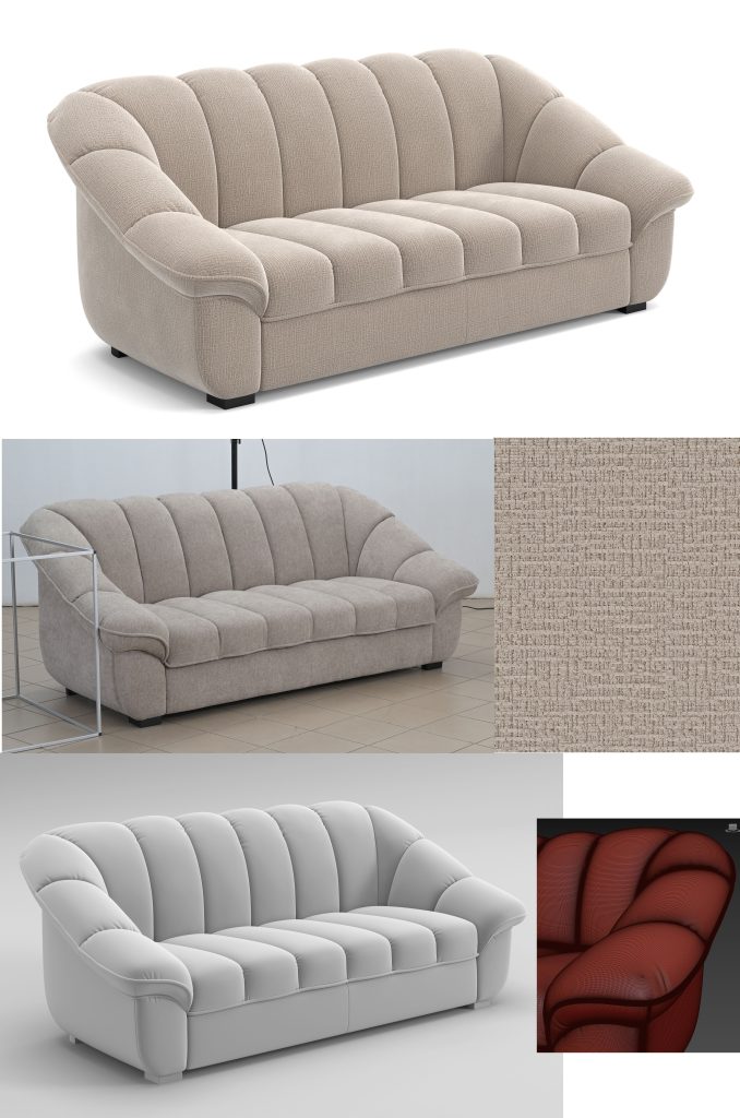 Realistic 3D Model of a White Sofa