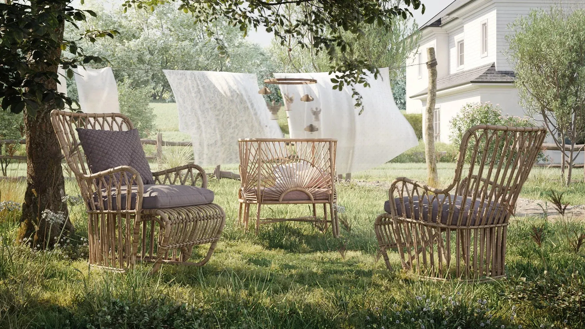 Outdoor Furniture by the House in Daylight