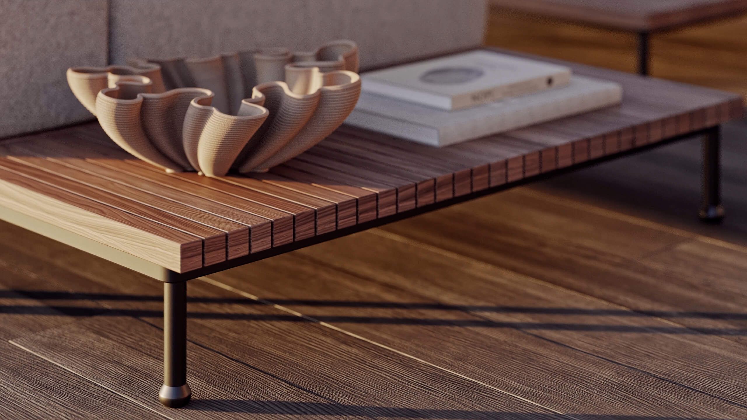 Close-up 3D View of a Wooden Table