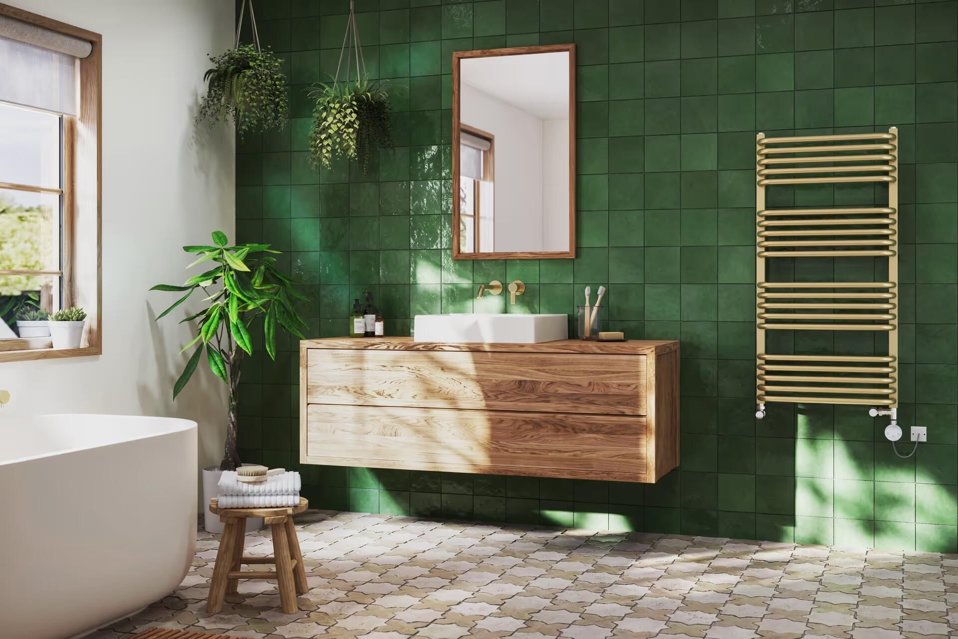 3D Render of a Stylish Bathroom in Greens