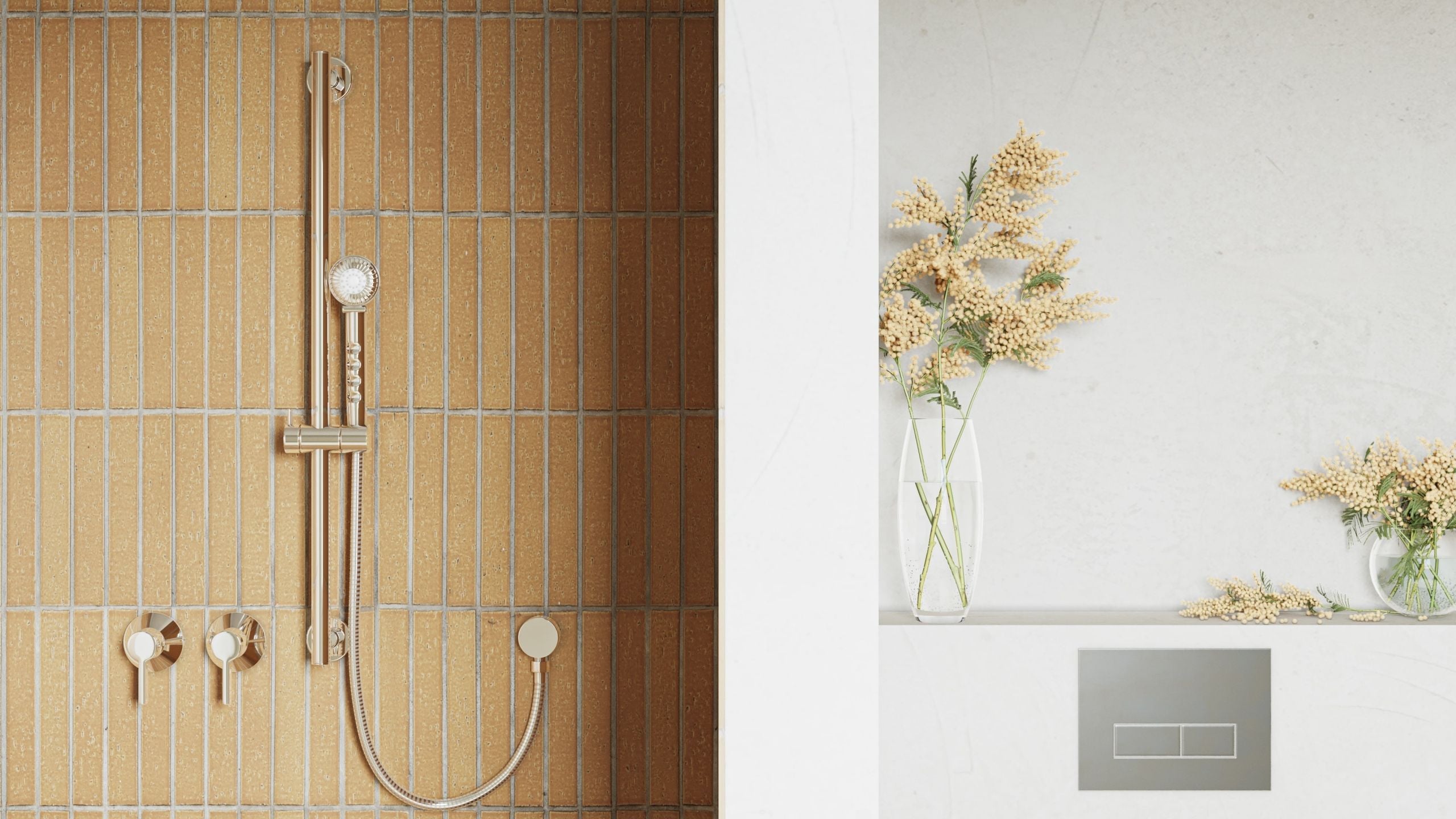 3D product photography composition — shower lifestyle scene